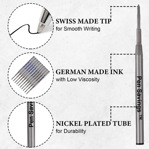 Miniatura 3 de Pen Savings - Paquete de 10 repuestos de bolígrafo compatibles con bolígrafos Montblanc Twist Style Ballpoint, punta media (paquete a granel) (negro)