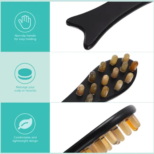 Miniatura 7 de Healifty Masajeador de cabeza de peine de cuerno de buey, herramienta de masaje Guasha, terapia de peine de pelo, tratamiento de punto de activación