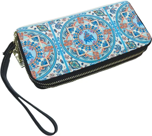 Miniatura 7 de LATH.PIN Cartera bohemia con bloqueo RFID, bolso de lona con patrón de elefante con bolsillo para monedas y correa