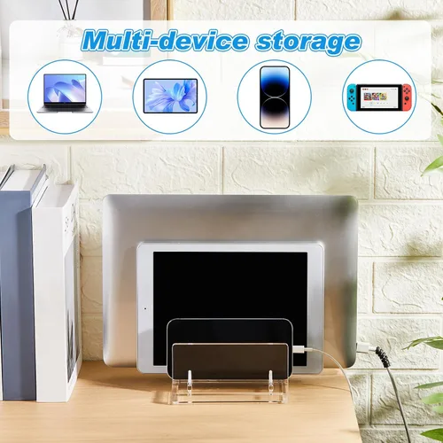 Miniatura 5 de Chunful Soporte vertical ajustable para computadora portátil, soporte acrílico de 3 ranuras para laptop, base invisible para computadora portátil