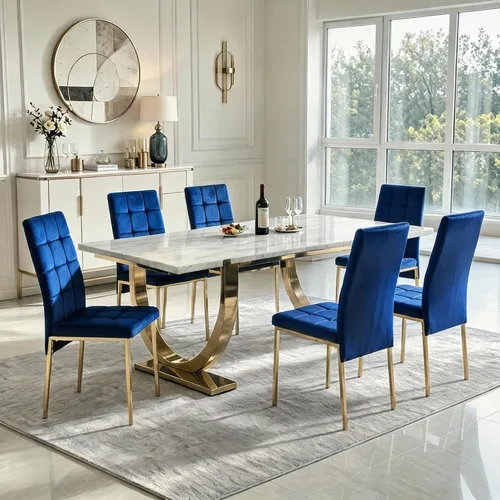 Miniatura 13 de Howtek Juego de mesa de comedor rectangular para 4, moderno de mediados de siglo con 4 sillas de cocina de terciopelo tapizado negro, juego de mesa
