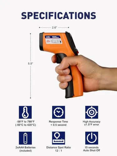 Miniatura 2 de SMART JERRY - Pistola de termómetro infrarrojo Pistola de temperatura digital sin contacto con rango de -58 °F a 788 °F para cocinar, HVAC Uso