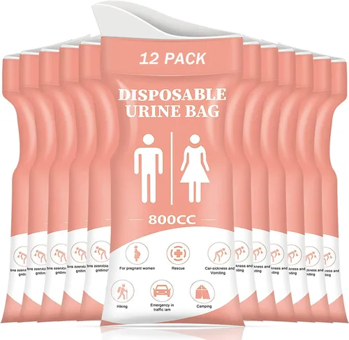 DIBBATU Bolsa de orina desechable, 12/24 bolsas de orina para viajes para mujeres/hombres, bolsa de urinario portátil de emergencia de 27.1 fl oz y