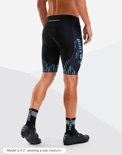 Miniatura 8 de Bikewa Pantalones cortos de ciclismo para hombre, con acolchado 4D, para ciclismo de carretera, con bolsillos con cremallera