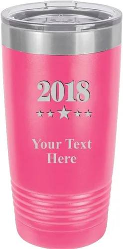 Thank You Tumbler Mug - 20 oz Pink Personalized Stainless Steel Tumbler Custom Engraved With Clear Lid, Vacuum Insulated For Hot/Cold Beverages Prime