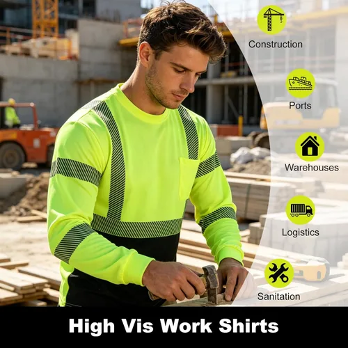 Miniatura 7 de FONIRRA Camisetas reflectantes de seguridad de alta visibilidad para hombres con manga larga ANSI Clase 2 (amarillo, XL)