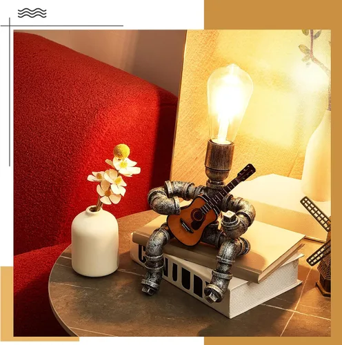 Miniatura 4 de VIHOSE Lámpara de mesa de tubo de metal, lámpara de escritorio de estilo robot creativo, luz industrial vintage para hombres, mesita de noche, bar