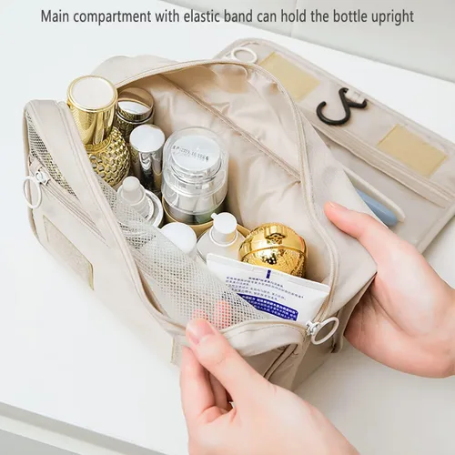 Miniatura 3 de Neceser de viaje colgante para mujer, bolsa de maquillaje resistente al agua, organizador de cosméticos para accesorios de viaje, artículos de Beige
