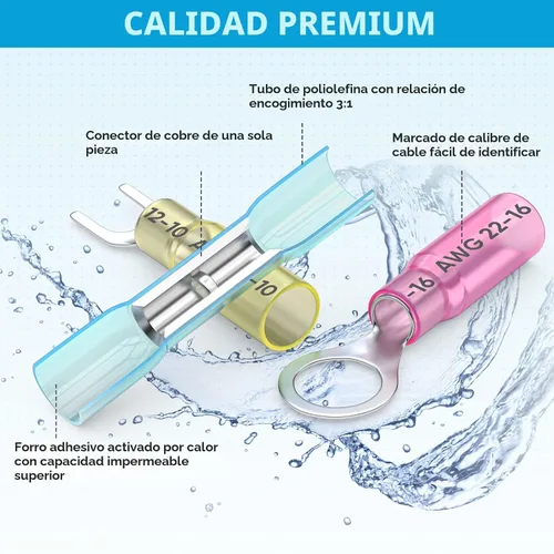 Miniatura 3 de TICONN 250 conectores de alambre termocontraíble, kit de terminales eléctricos marinos impermeables para automoción, surtido de conectores