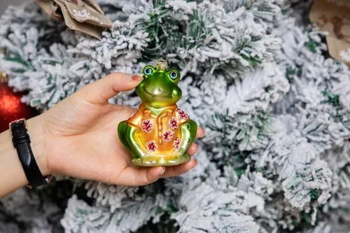 Miniatura 5 de Juego de 2 adornos de rana de vidrio soplado a mano para árbol de Navidad, adornos de Navidad de rana de vidrio colgante