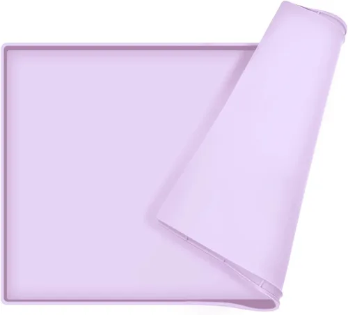 Miniatura 13 de Tapete de comida para perros, bandeja de comida impermeable de silicona, mantel individual antideslizante para mascotas, borde elevado de 0.6