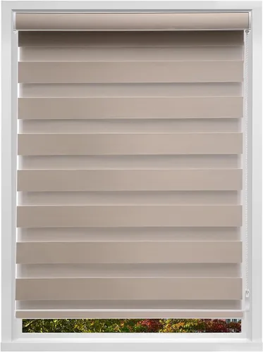 Miniatura 2 de MYshade Persianas enrollables de cebra opacas (85 %) con cordón para ventanas interiores, persianas de doble capa beige para dormitorio, baño, sala