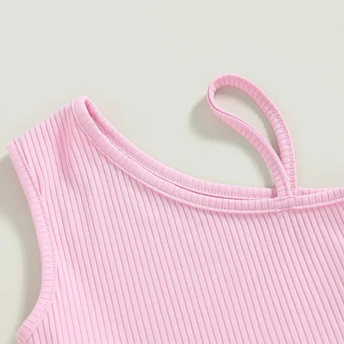 Miniatura 178 de TheFound Trajes de verano para niñas pequeñas, sin mangas, de punto acanalado, halter, pantalones cortos, ropa para recién nacidos, conjunto de 3