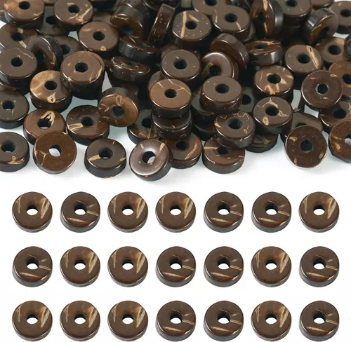 Miniatura 19 de Fashewelry 100 cuentas espaciadoras planas redondas de coco de 0.315 pulgadas (0.354 in), cuentas sueltas para hacer joyas de bricolaje con agujero