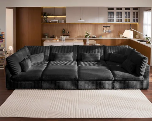 Miniatura 28 de Sofá Modular de Gran Tamaño, Sofá Seccional de Chenilla Nube Extra Profundo con Chaise Otomana, Sofá Esponjoso de Chenilla de 4 Plazas para Sala