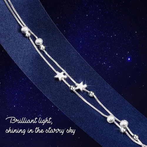 Miniatura 3 de FANCIBAND Pulseras de plata de ley 925 con dijes para mujer, delicada cadena de plata ajustable, pulsera de cuentas simples, regalos de joyería