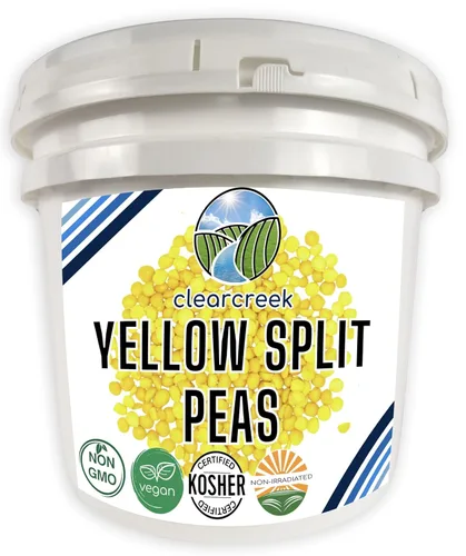 CLEAR CREEK Guisantes amarillos divididos certificados sin residuos de glifosato | Cubo de 25 libras | Sin OMG | Kosher | Vegano