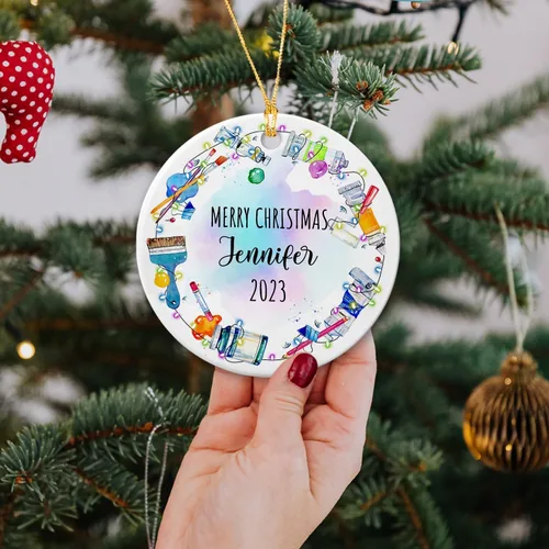 Miniatura 2 de Adorno de artista personalizado 2025 para árbol de Navidad, adornos de cerámica de dibujo personalizado, regalos de Navidad para pintores
