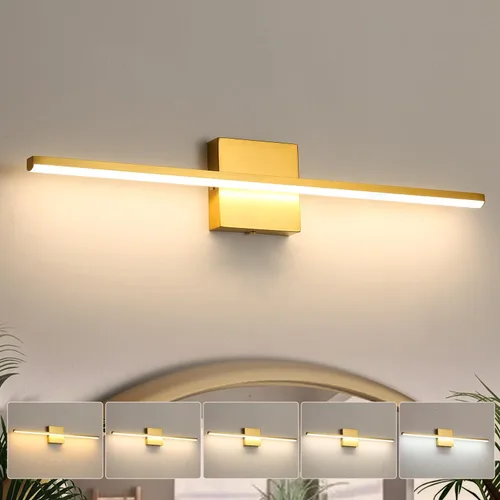 Miniatura 11 de Lámpara de tocador de baño moderna de 24 pulgadas, lámpara de baño negra de 18W sobre espejo, aplique de pared LED regulable de 5CCT para espejo