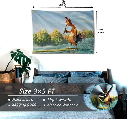 Miniatura 4 de Bandera de pollo de 3 x 5 pies, divertido tapiz de pared de cueva de hombre para decoración de dormitorio universitario, al aire libre, dormitorio u