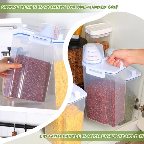 Miniatura 5 de Juego de 4 recipientes herméticos de almacenamiento de alimentos con dispensador de tazas medidoras, recipientes de plástico con tapas para arroz