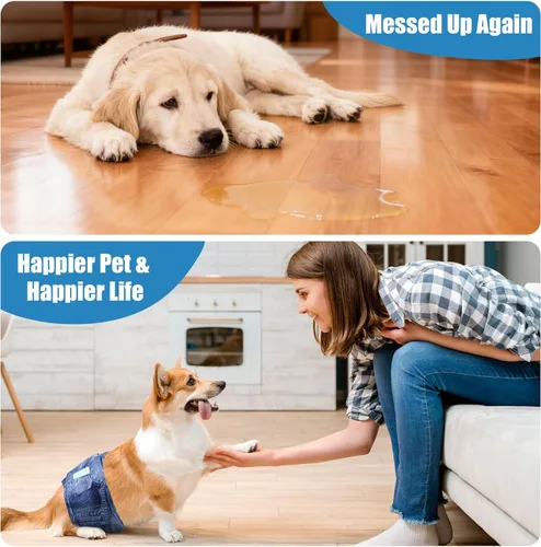 Miniatura 6 de Pañales para perro macho Wegreeco, lavables (paquete de 2), envoltorio para vientre lavable para perro macho, multicolor/fantasía (JEANS)