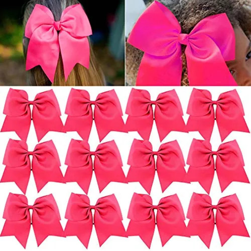 Miniatura 10 de Lazos grandes con purpurina para niñas, color azul rey y negro, lazos para el pelo de 7 pulgadas, lazos elásticos para el cabello, accesorios