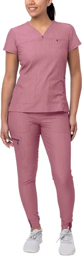 Adar Pro - Conjunto de ropa quirúrgica que facilita el movimiento para mujer, blusa quirúrgica con cuello en V en corazón y pantalón quirúrgico