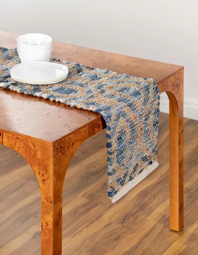 Unique Loom Chindi Jute Collection - Alfombra de área (1 pies 2 pulgadas x 6 pies 1 pulgada, camino de mesa, azul marino)