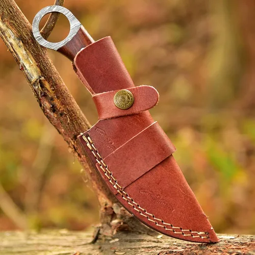 Miniatura 8 de Cuchillo de caza de hoja de acero de Damasco con lazo para cinturón de cuero, cuchillos de damasco de hoja fija para hombres, el mejor cuchillo