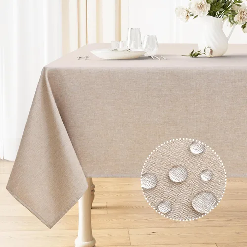 Miniatura 11 de Smiry Mantel redondo de lino sintético, mantel de tela de arpillera impermeable, fundas decorativas lavables para cocina, comedor, fiestas, 60 x 60