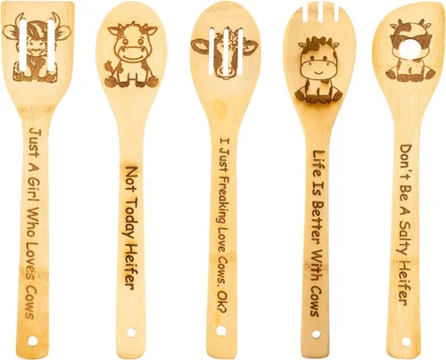 Cucharas de cocina de madera de vaca, regalos de vaca, regalos de vaca para mujeres, regalos de decoración de cocina de vaca, regalos para amantes