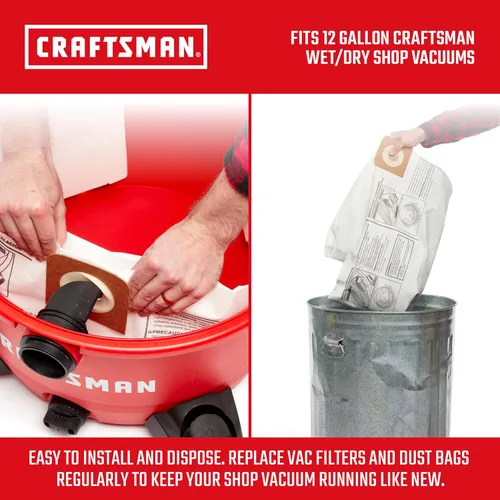 Miniatura 3 de CRAFTSMAN CMXZVBE38735 - Bolsas de recolección de polvo fino genuino para aspiradora de aspiradora seca y húmeda para la mayoría de aspiradoras