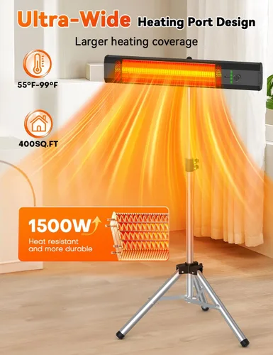 Miniatura 7 de calentadores de 1500 W para exteriores de patio con 9 niveles de calefacción, impermeable IP65, temporizador de 9H, calentadores de patio eléctricos