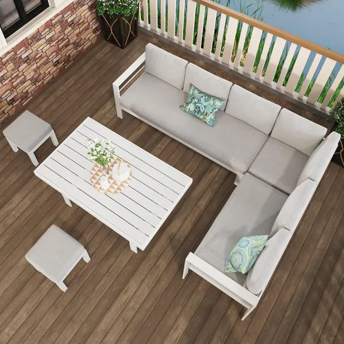 Miniatura 5 de Solaste Juego de 2 otomanas de patio al aire libre, taburetes de aluminio para exteriores con cojines, muebles de asiento pequeños para balcón