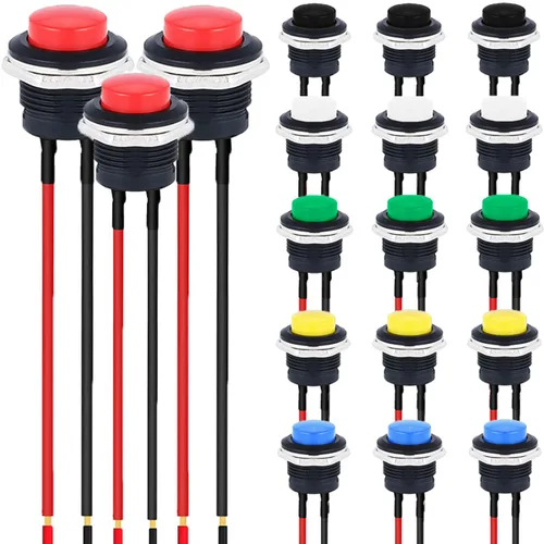 Miniatura 14 de 12 piezas de interruptor de botón de presión mini redondo negro de 12 mm con bloqueo automático AC 250 V 1.5 A 125 V 3 A encendido/apagado 2 pines