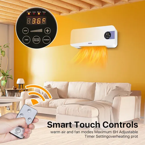 Miniatura 4 de Calentador Eléctrico de Cerámica PTC de 1500W Montado en Pared con Control Remoto, Pantalla LED, Termostato Ajustable, Protección Contra