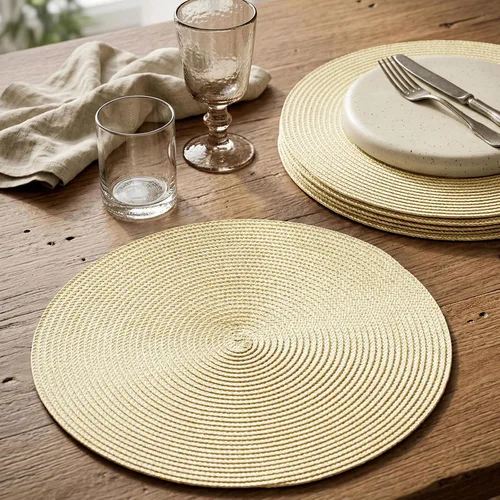Miniatura 5 de AHHFSMEI Juego de 6 manteles individuales redondos trenzados de 15 pulgadas para mesas de comedor, tejido natural, resistentes al calor, color beige