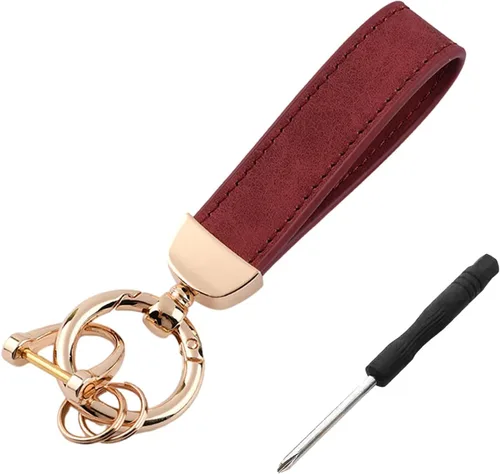 Miniatura 9 de Kewucn Llavero de Cuero Genuino para Automóvil, Portallaves Universal de Metal Resistente para Automóvil con Anillo en D Antipérdida para Hombres