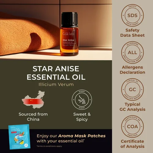 Miniatura 6 de Gya Labs - Aceite esencial de anís estrella para aliviar el estrés y el sueño, de uso tópico para molestias estomacales, difusión para facilitar