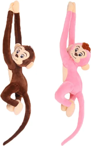 Miniatura 9 de zhidiloveyou 2 piezas de mono de peluche colgante de peluche lindo mono de juguete para niños adultos, 27.6 pulgadas Marrón oscuro+marrón claro