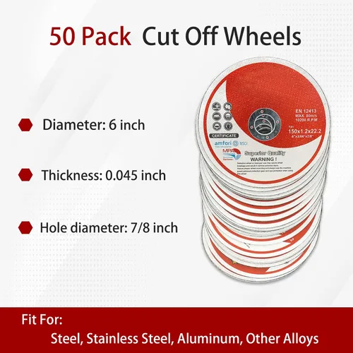 Miniatura 3 de Paquete de 50 discos de corte de metal y acero inoxidable de 6 x 0.045 x 7/8 pulgadas para amoladoras angulares