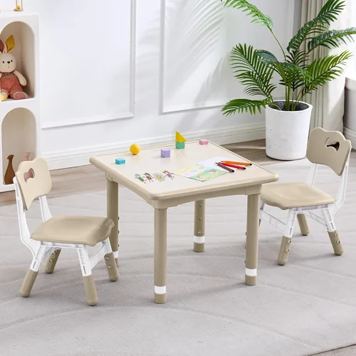 Miniatura 11 de DOREROOM Juego de mesa y 2 sillas para niños, altura ajustable (17.7-26.1 pulgadas), mesa y silla para niños pequeños, mesa multiactividad con Gris-W