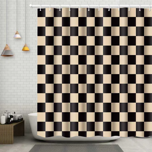 Miniatura 76 de Cortina de ducha a cuadros en blanco y negro, bonita cortina de ducha retro de tablero de ajedrez para decoración de baño, 72 x 72 pulgadas, cortina
