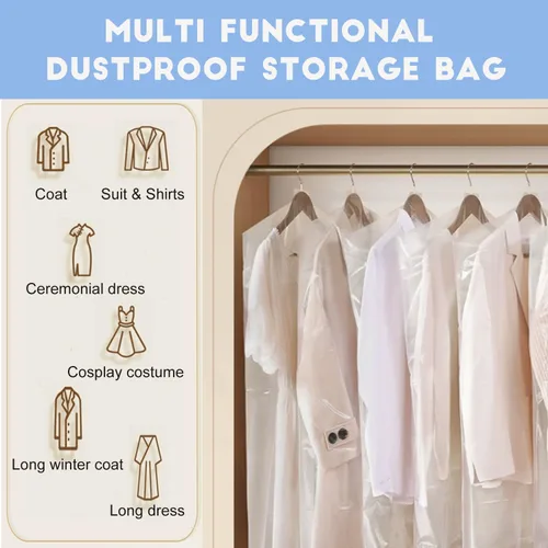 Miniatura 4 de DERIQ - Bolsa de plástico para ropa, bolsas de limpieza en seco, bolsa de plástico transparente, bolsas de lavandería para ropa para colgar ropa