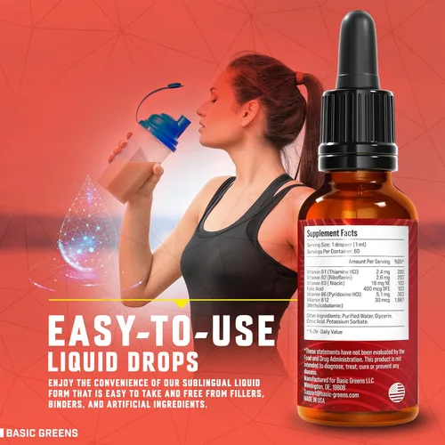 Miniatura 3 de Vitamina B Complex Liquid Drops Vegan – Fórmula sublingual extra fuerte, maximiza la absorción y aumenta la energía – B1, B2, B3, B5, B6, B7, B9