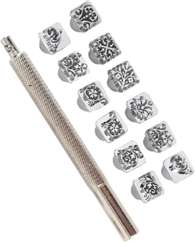 12 herramientas de estampado de cuero, 12 patrones de aleación de zinc, herramientas de punzón, diseño de flores, para manualidades de cuero,