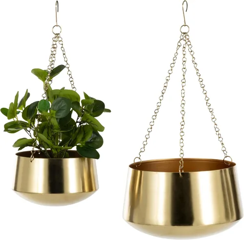 Miniatura 13 de Deco 79 Macetero de metal para interiores y exteriores, maceta colgante con cadena, juego de 2 colgadores de 5 pulgadas, 7 pulgadas de alto