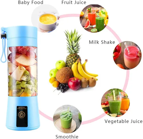 Miniatura 3 de Licuadora portátil para batidos y batidos 10oz 12.8 fl oz pequeña máquina exprimidora mini USB recargable 4 cuchillas mini exprimidor azul
