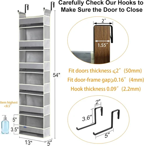 Miniatura 2 de Organizador sobre la puerta, 6 estantes y 12 bolsillos laterales, almacenamiento sobre la puerta para baño, dormitorio, guardería, organizadores
